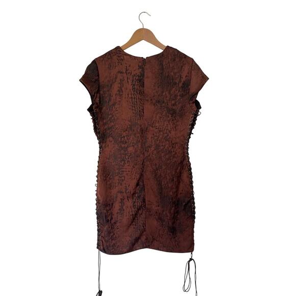 House of CB Daphne Antique Copper Lace Up Mini Dress Size L+ - Picture 5 of 7